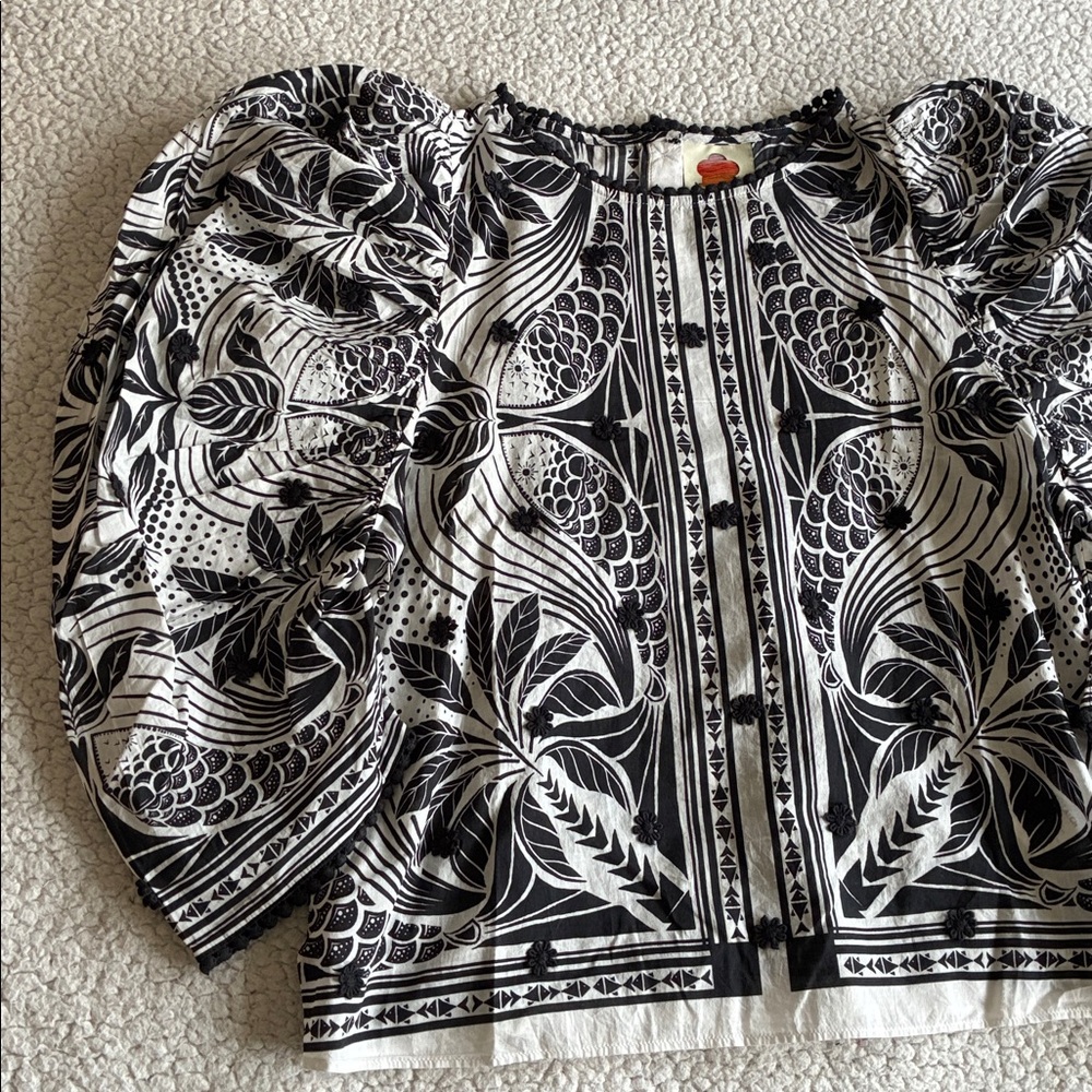 FARM Rio monochrome elegance scarf print blouse S - Picture 6 of 16